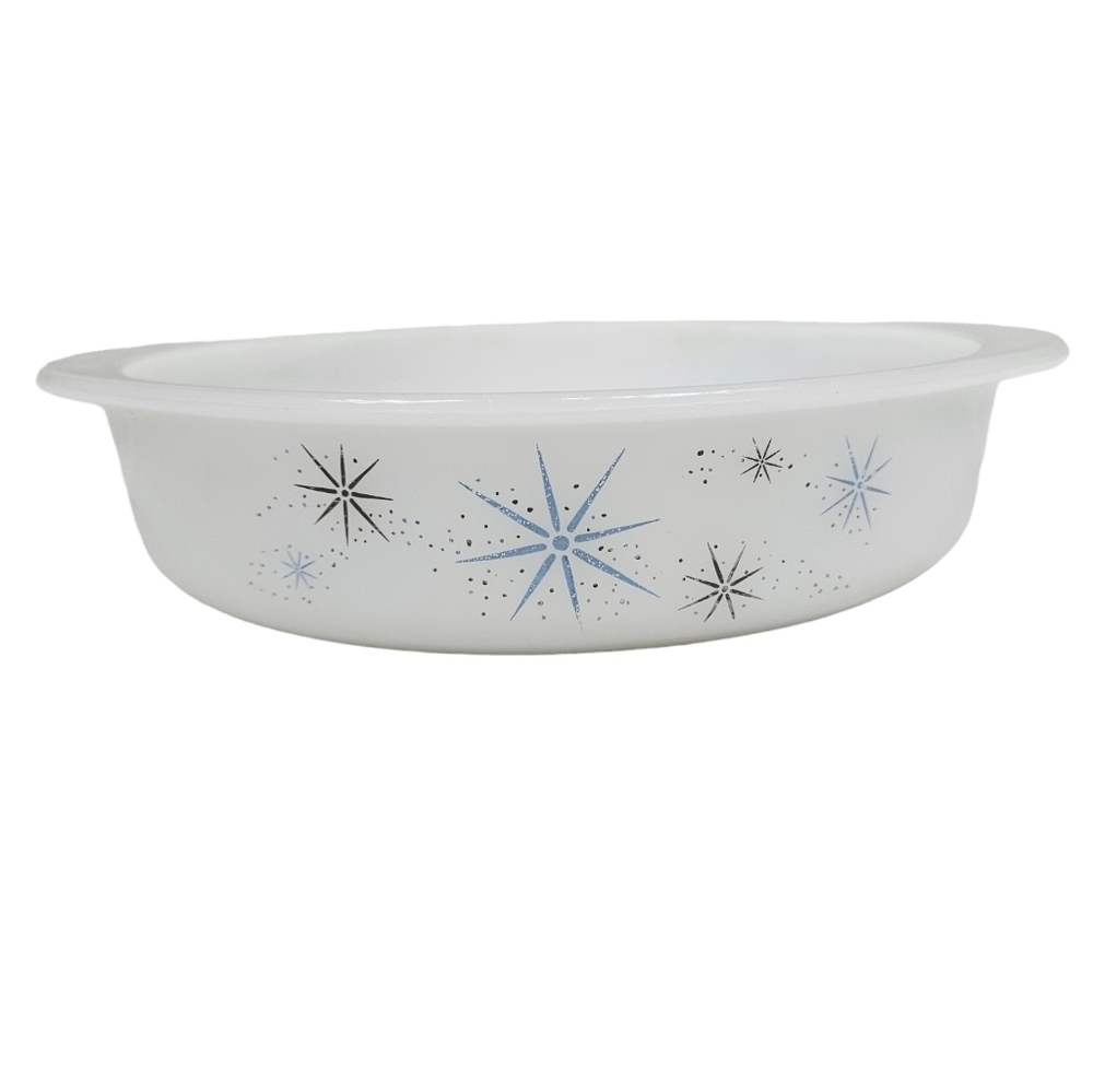 Vintage Retro Glasbake Atomic‎ Starburst Milk Glass Round Casserole Dish J-2492